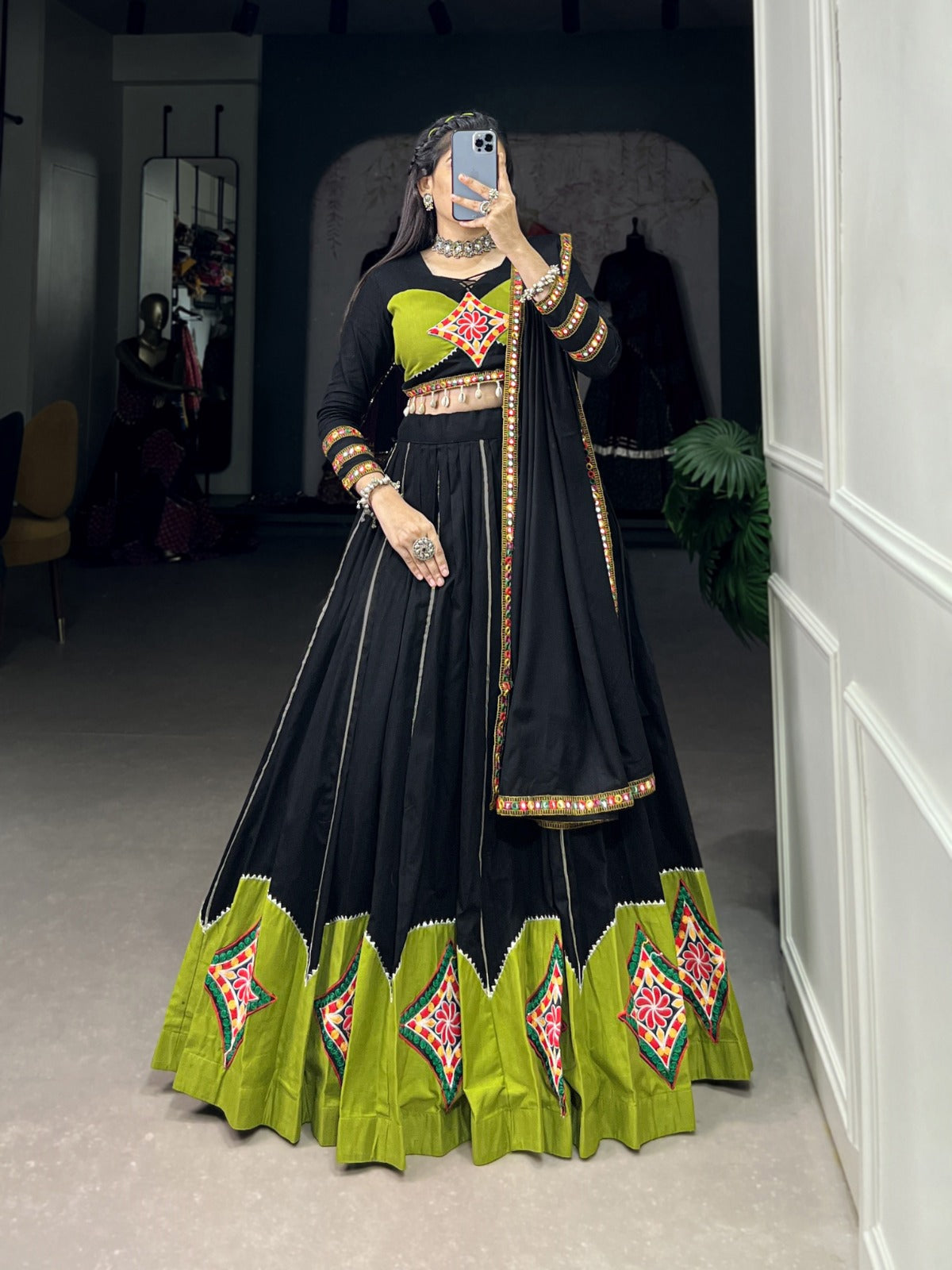 Black Lehenga Set with Gamthi Patchwork and Gota Patti ClothsVilla