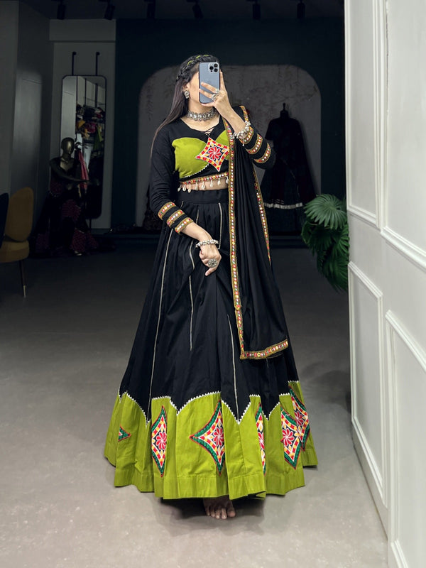 Black Lehenga Set with Gamthi Patchwork and Gota Patti ClothsVilla