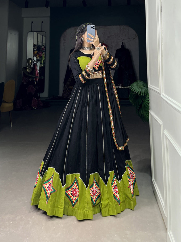 Black Lehenga Set with Gamthi Patchwork and Gota Patti