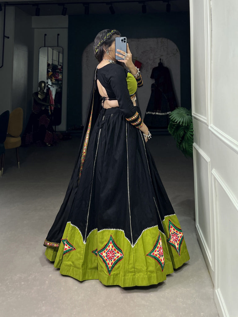 Black Lehenga Set with Gamthi Patchwork and Gota Patti
