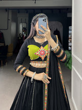 Load image into Gallery viewer, Black Lehenga Set with Gamthi Patchwork and Gota Patti ClothsVilla