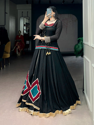 Black Lehenga with Sheer Tunic & Cowrie Detailing ClothsVilla