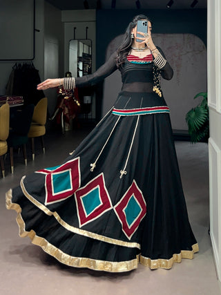 Black Lehenga with Sheer Tunic & Cowrie Detailing ClothsVilla