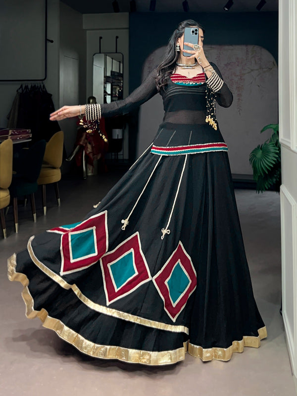 Black Lehenga with Sheer Tunic & Cowrie Detailing ClothsVilla