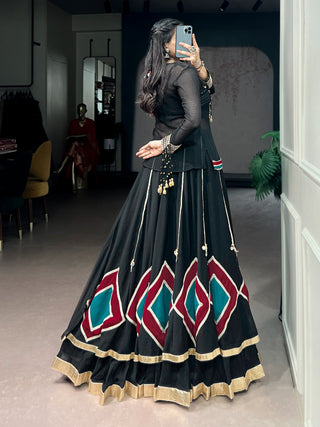 Black Lehenga with Sheer Tunic & Cowrie Detailing ClothsVilla