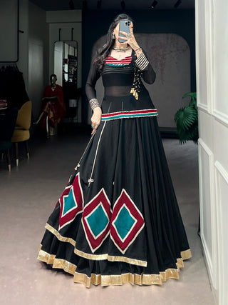 Black Lehenga with Sheer Tunic & Cowrie Detailing ClothsVilla