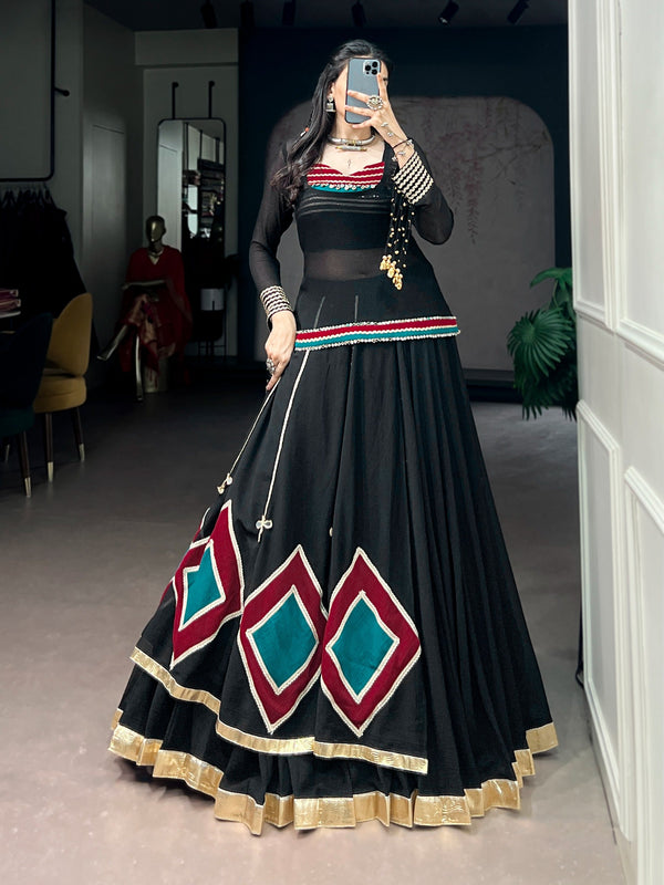Black Lehenga with Sheer Tunic & Cowrie Detailing ClothsVilla