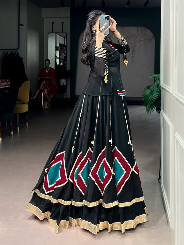 Black Lehenga with Sheer Tunic & Cowrie Detailing ClothsVilla
