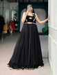 Load image into Gallery viewer, Black Lotus Handwork Lehenga Set with Long Jacket ClothsVilla