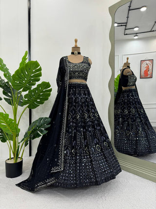 Black Luxe 9mm Sequin Embroidered Faux Georgette Lehenga Choli with Dupatta ClothsVilla