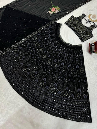 Black Luxe 9mm Sequin Embroidered Faux Georgette Lehenga Choli with Dupatta ClothsVilla
