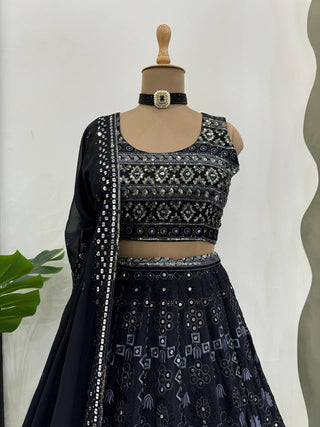Black Luxe 9mm Sequin Embroidered Faux Georgette Lehenga Choli with Dupatta ClothsVilla