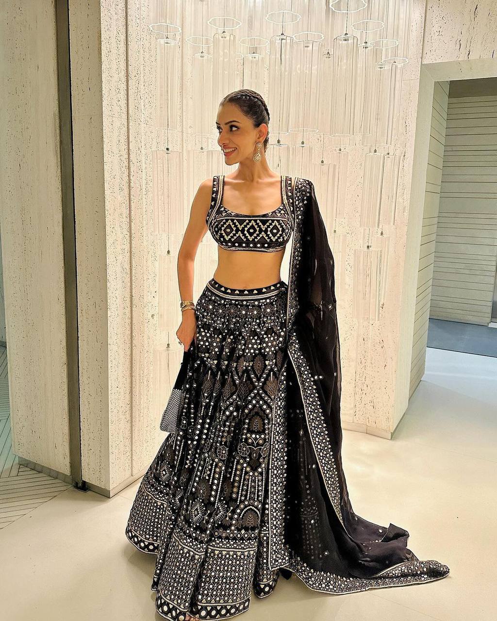 Black Luxe 9mm Sequin Embroidered Faux Georgette Lehenga Choli with Dupatta ClothsVilla Main image