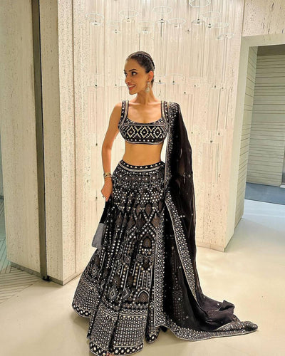 Black Luxe 9mm Sequin Embroidered Faux Georgette Lehenga Choli with Dupatta ClothsVilla