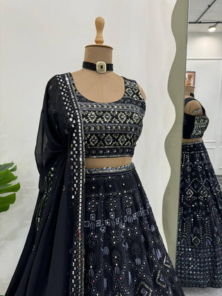 Black Luxe 9mm Sequin Embroidered Faux Georgette Lehenga Choli with Dupatta ClothsVilla