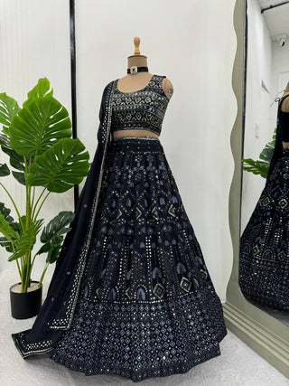 Black Luxe 9mm Sequin Embroidered Faux Georgette Lehenga Choli with Dupatta ClothsVilla