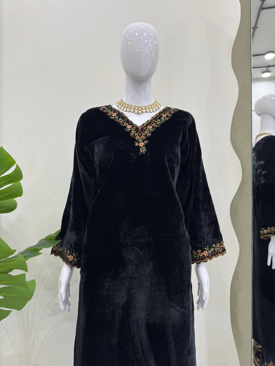Black Luxurious Viscose Velvet Co-Ord Set with Sequin Threadwork & Side Pockets ClothsVilla