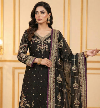 Black Luxury Pure Jimmy Choo Heavy Embroidered Kurti with Plazzo & Sequins Dupatta – Diamond & Moti Hand Work ClothsVilla