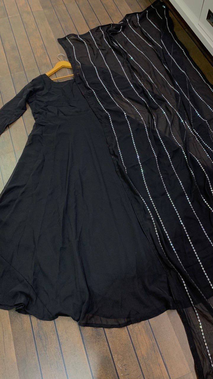 Black Mesmerizing Georgette Gown Set Secondary image