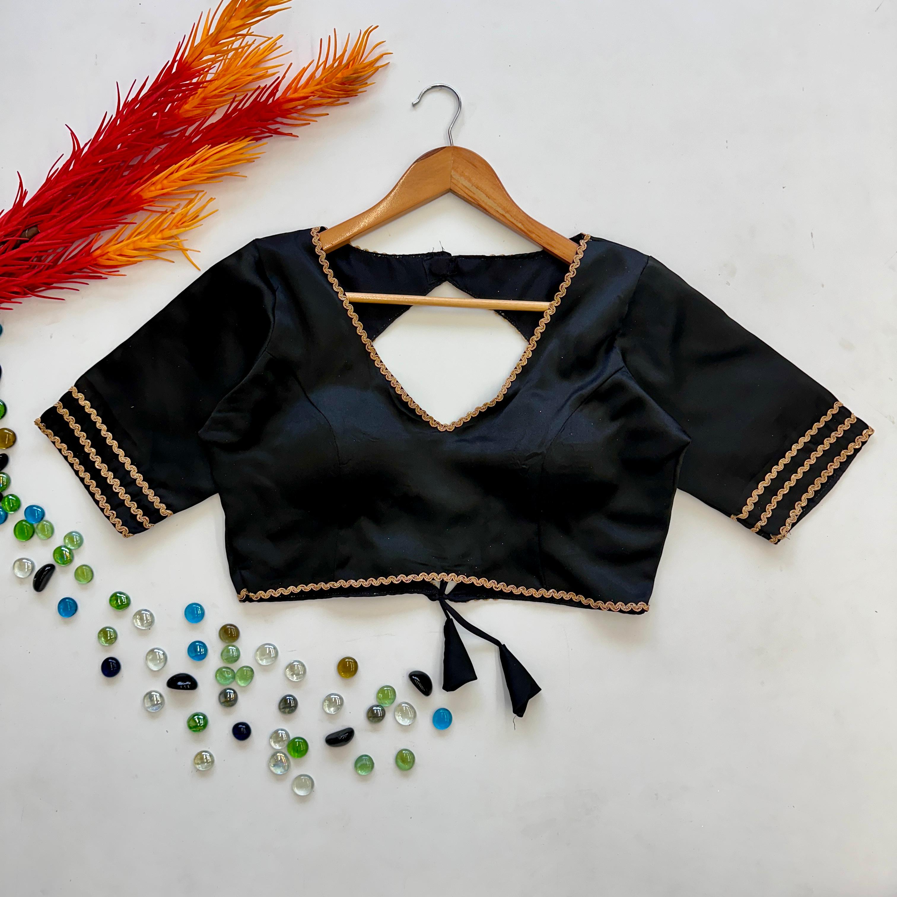 Black Manali Silk Blouse with Beautiful Sequin Lace Work ClothsVilla Main image