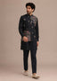 Black Men's Roman Silk Koti Kurta Set ClothsVilla