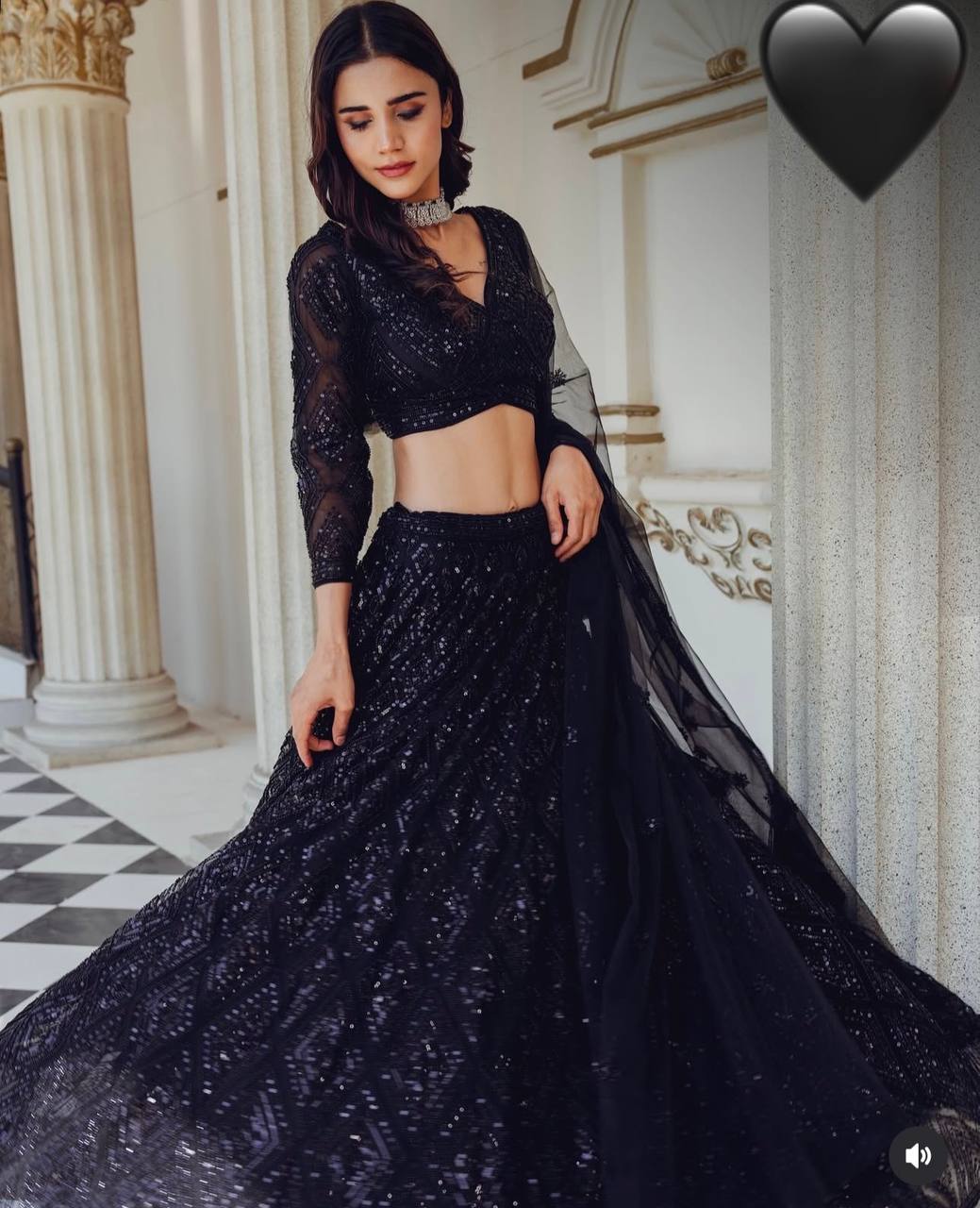 Black Mesmerizing Georgette Lehenga Set with Sequins & Dori Work ClothsVilla