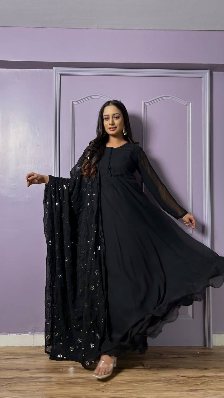Black Midnight Elegance Georgette Suit ClothsVilla Main image