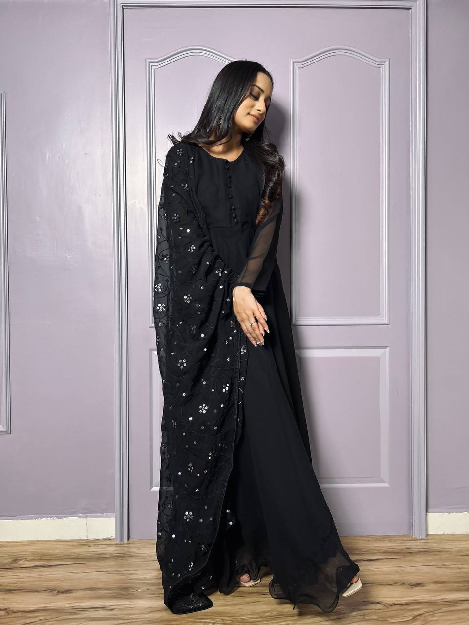 Black Midnight Elegance Georgette Suit ClothsVilla