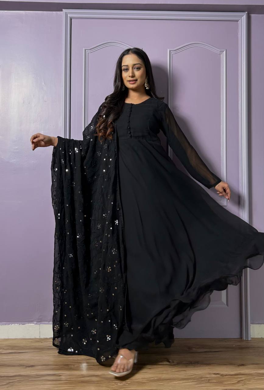 Black Midnight Elegance Georgette Suit ClothsVilla