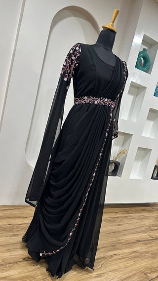 Black Midnight Georgette Gown with Sequins & Dori Work – For Black Lovers ClothsVilla