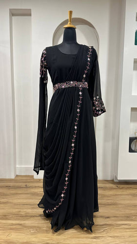 Black Midnight Georgette Gown with Sequins & Dori Work – For Black Lovers ClothsVilla