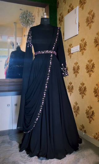 Black Midnight Georgette Gown with Sequins & Dori Work – For Black Lovers ClothsVilla
