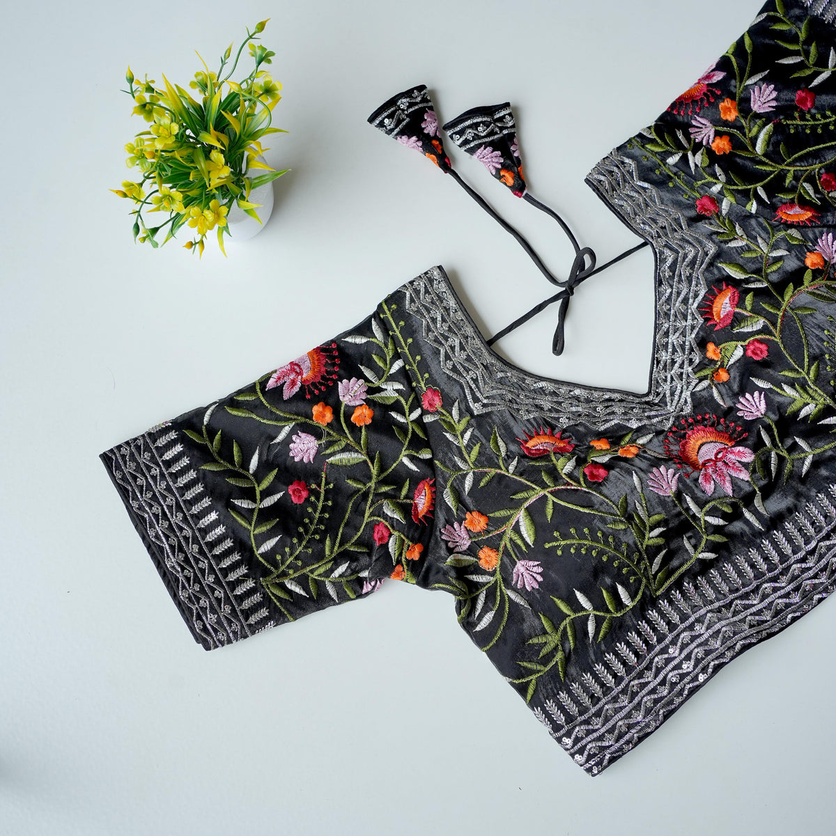 Black Multi-Color Embroidered Jimmy Choo Silk Blouse ClothsVilla Main image