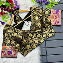 Load image into Gallery viewer, Black Multi Meena Work Pure Paithani Blouse ClothsVilla