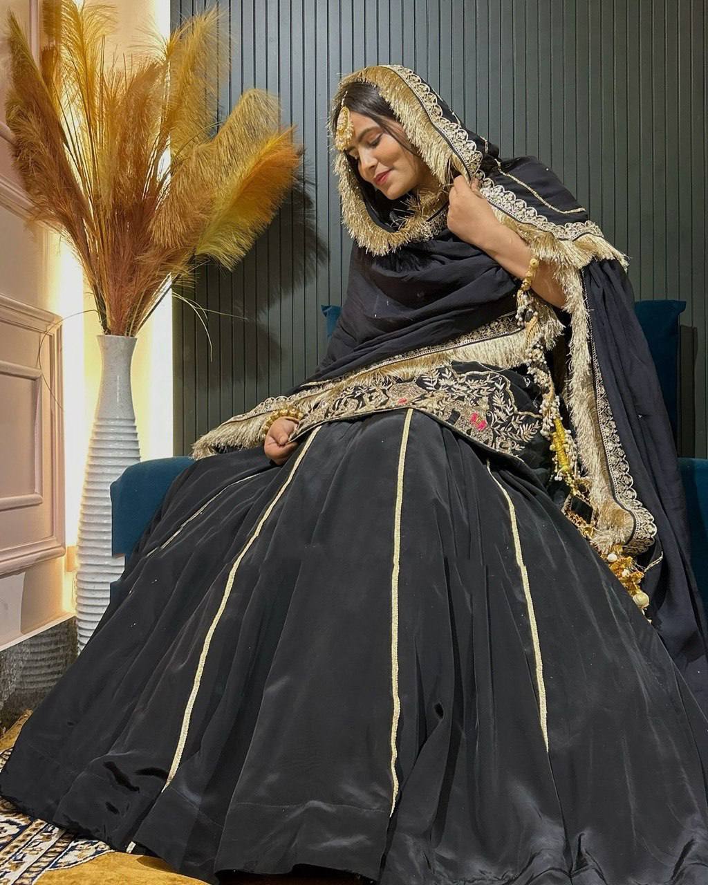 Black Natural Crepe Silk Lehenga Set with Bead & Sequin Detailing Secondary image