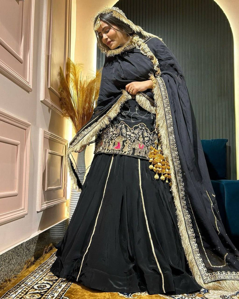 Black Natural Crepe Silk Lehenga Set with Bead & Sequin Detailing ClothsVilla