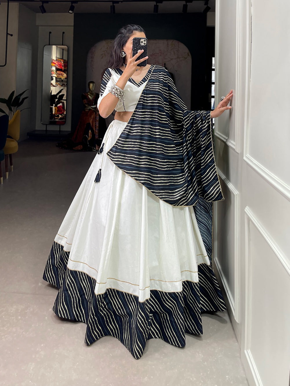 Black Navratri Lehenga Choli Set with Exquisite Gotta Patti Work ClothsVilla