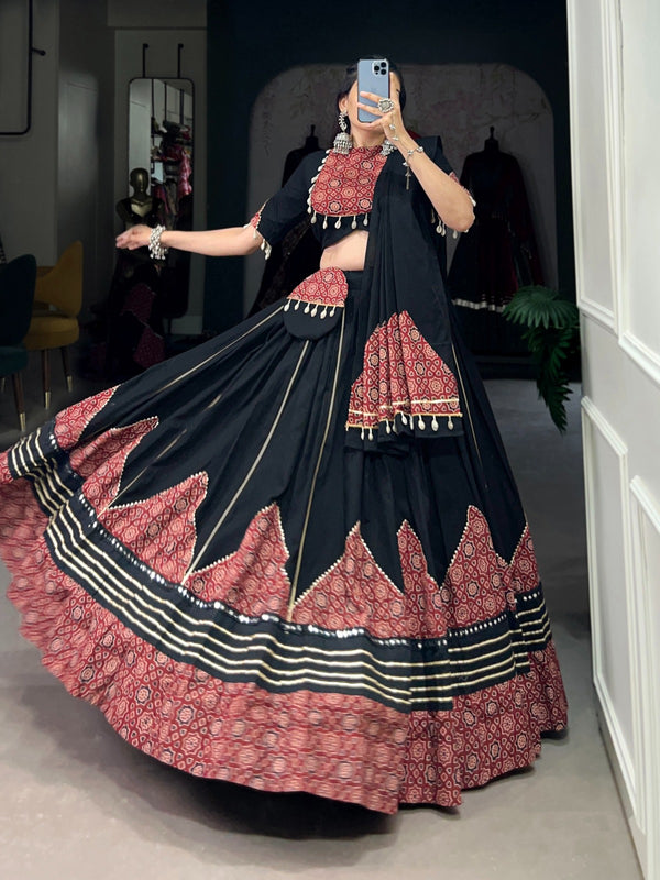 Black Navratri Lehenga Choli with Printed and Gota Patti Embellishments ClothsVilla