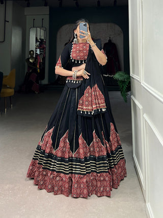 Black Navratri Lehenga Choli with Printed and Gota Patti Embellishments ClothsVilla