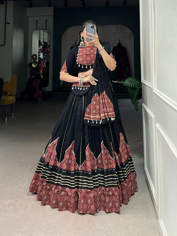 Black Navratri Lehenga Choli with Printed and Gota Patti Embellishments ClothsVilla