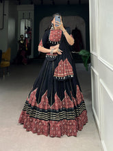 Load image into Gallery viewer, Black Navratri Lehenga Choli with Printed and Gota Patti Embellishments ClothsVilla