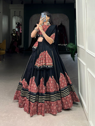 Black Navratri Lehenga Choli with Printed and Gota Patti Embellishments ClothsVilla