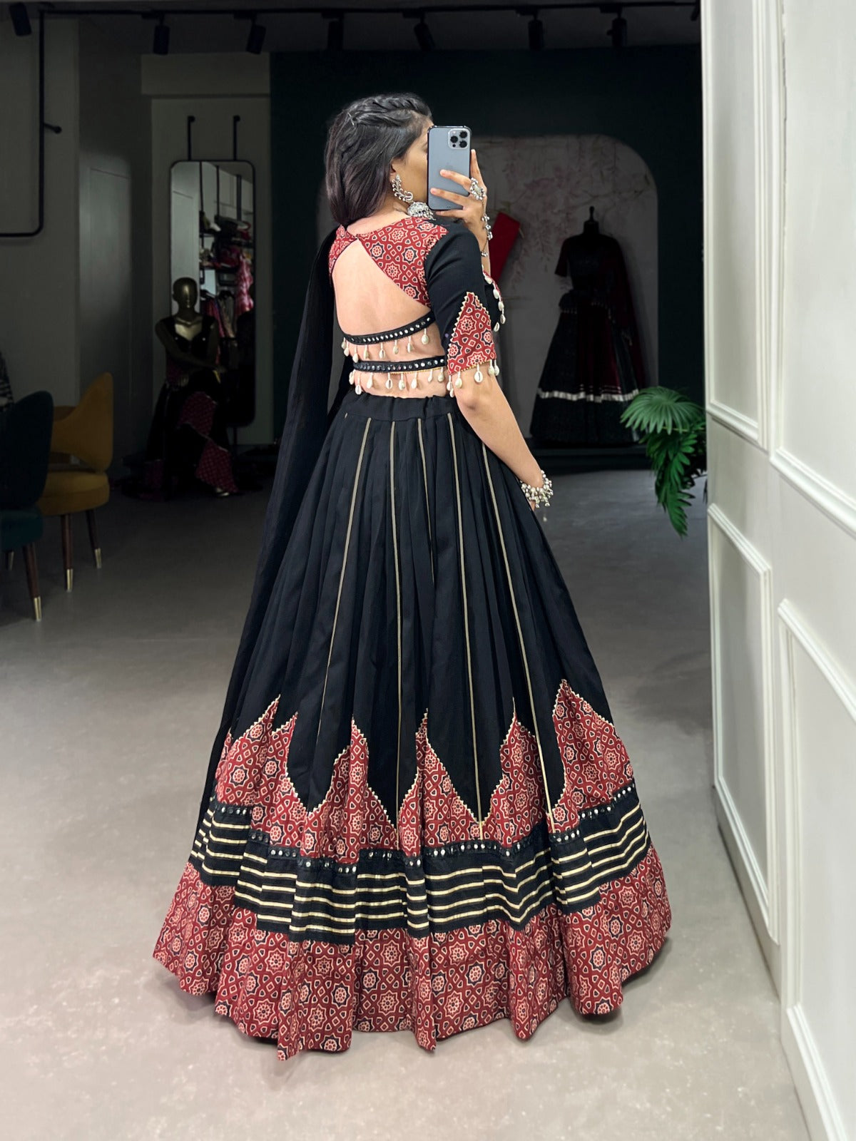 Black Navratri Lehenga Choli with Printed and Gota Patti Embellishments ClothsVilla