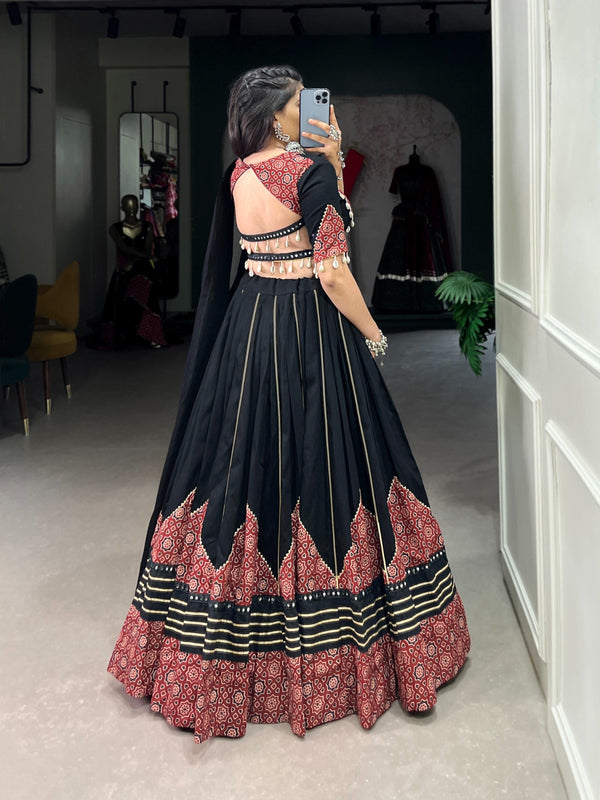 Black Navratri Lehenga Choli with Printed and Gota Patti Embellishments ClothsVilla