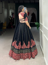 Load image into Gallery viewer, Black Navratri Lehenga Choli with Printed and Gota Patti Embellishments ClothsVilla