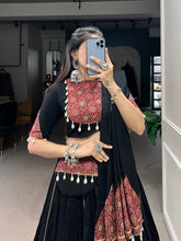 Load image into Gallery viewer, Black Navratri Lehenga Choli with Printed and Gota Patti Embellishments ClothsVilla