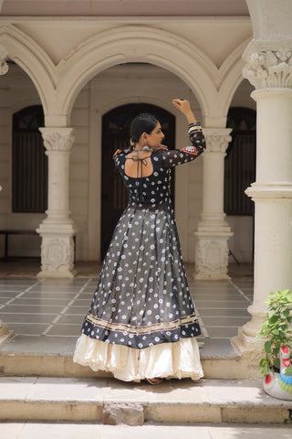 Black Navratri Special Bandhani Kurti with Kora Cotton Frill Lehenga Set – Full Stitched ClothsVilla