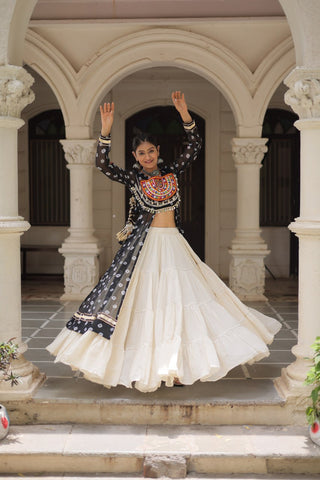 Black Navratri Special Bandhani Kurti with Kora Cotton Frill Lehenga Set – Full Stitched ClothsVilla
