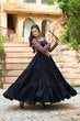Load image into Gallery viewer, Black Navratri Special Gown with Kutchi Gamthi Embroidery – 3 Layer Frill &amp; 12 Meter Flair ClothsVilla