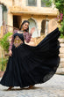 Load image into Gallery viewer, Black Navratri Special Gown with Kutchi Gamthi Embroidery – 3 Layer Frill &amp; 12 Meter Flair ClothsVilla